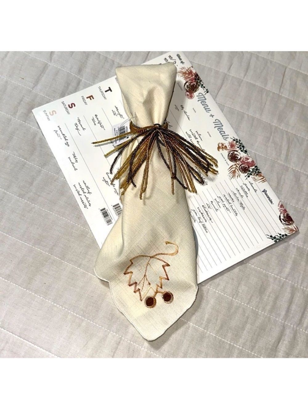 C&F Home Gold Set of 8 Tone Brown Shades Beaded Tasseled Dinner Napkin Rings